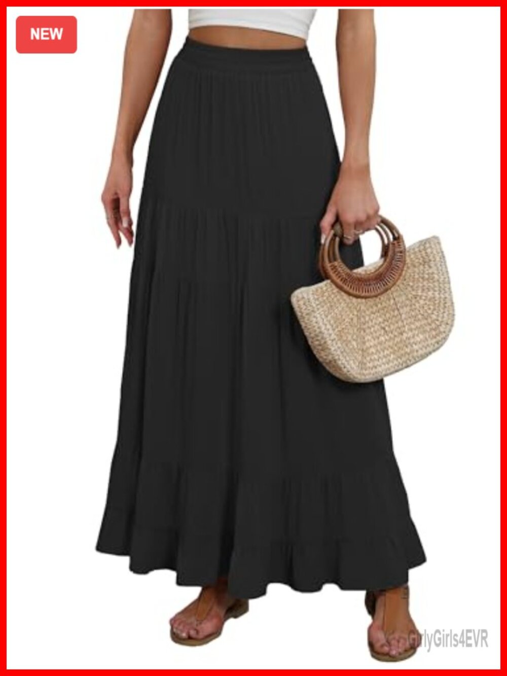 Women's Summer Flowy Tiered A-Line High Waisted Maxi Skirt with Pockets